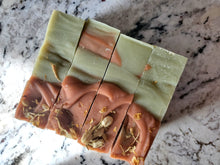 Load image into Gallery viewer, Image of soap tops of four bars of Jasmine Green Tea soap.